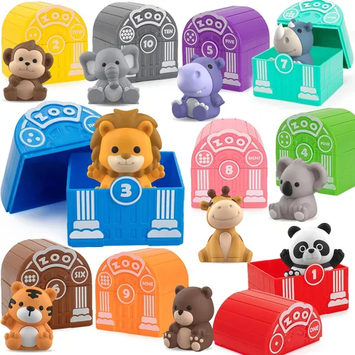 Juguetes de aprendizaje para niños de 1, 2, 3 años, 20 juguetes de animales de safari, juguetes Montessori para contar, combinar y clasificar juegos