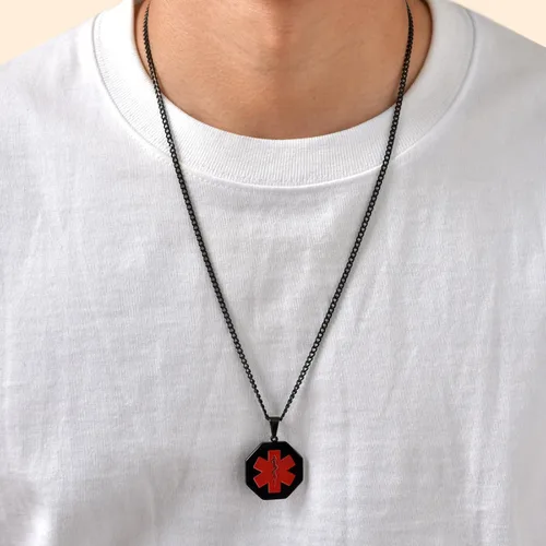 Miniatura 66 de VNOX Collar con colgante personalizado de acero inoxidable con grabado personalizado para identificación de alerta médica de emergencia para hombres