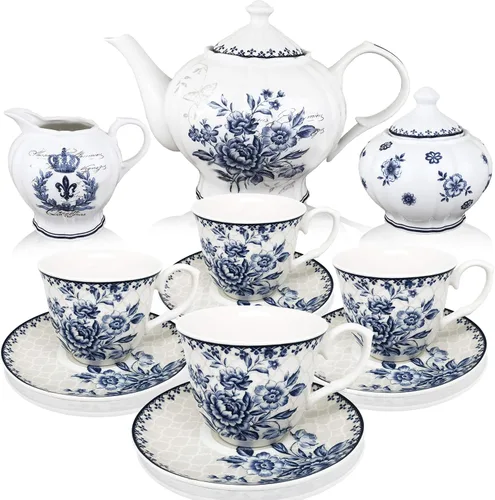 Juego de té de China de 11 piezas (sueño azul), servicio de té de China, juego de té para adultos, tazas de té, tetera de China, servicio de té,