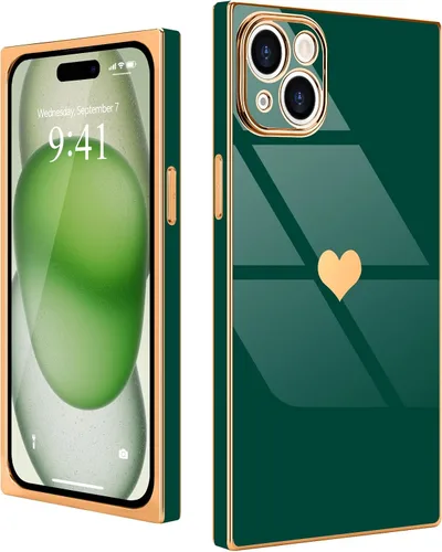 Miniatura 26 de Compatible con iPhone 12 Funda Rectangular Bonita Chapado Dorado Lujo Corazón de Amor Funda de Teléfono para Mujeres Niñas A Prueba de Golpes