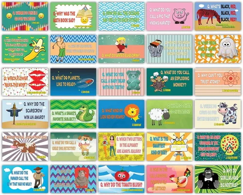 Creanoso Divertidas y divertidas tarjetas de chistes (30 tarjetas x 4 juegos) – Fiambrera escolar Tarjetas de notas para niños – Gran regalo para
