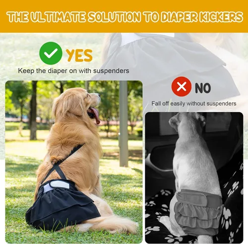 Miniatura 2 de Avont - Paquete de 3 pañales lavables para perras con tirantes, pañales reutilizables para perritas pequeñas, medianas y grandes, en ciclo de calor