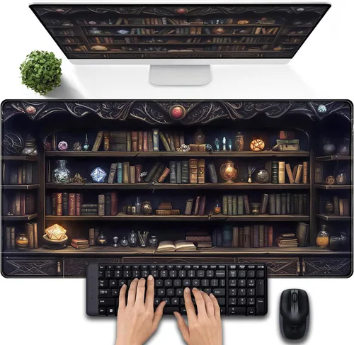 Miniatura 27 de Tapete de escritorio de bosque anime, lindo tapete de mouse verde, tapete de escritorio completo Kawaii estético XXL para juegos Mousemat XL
