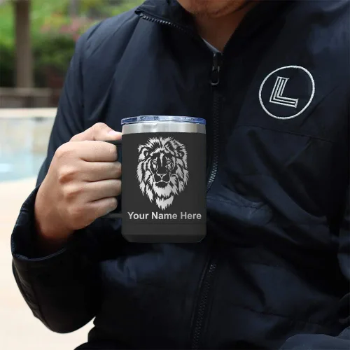 Miniatura 3 de LaserGram Taza de café aislada al vacío de 15 onzas, cabina de camión, grabado personalizado incluido (negro)