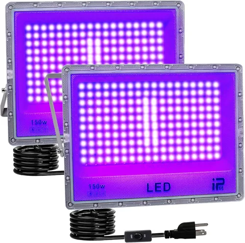 Miniatura 9 de Eleganted Paquete de 2 luces LED negras de 50 W, potentes luces negras UV con enchufe, IP66 impermeable, luz negra UV de 395-405 nm para iluminación