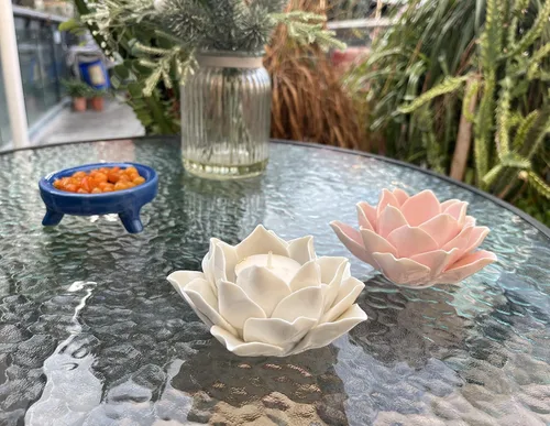Miniatura 6 de Cerámica Lotus Petals Style Flower Candle Holder Tea Lights Holder Hogar & Decoración de mesa (blanco)