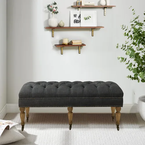 Miniatura 5 de Rosevera Berta - Parte superior tapizada de poliéster con cabeza de clavo, banco rectangular para sala de estar, reposapiés, dormitorio, entrada