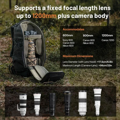 Miniatura 3 de PGYTECH OnePro Super Teleobjetivo Mochila para DSLR y Sony, Nikon, lente de 600/31.496 in, mochila ST de fotografía profesional Canon DSLR con hasta