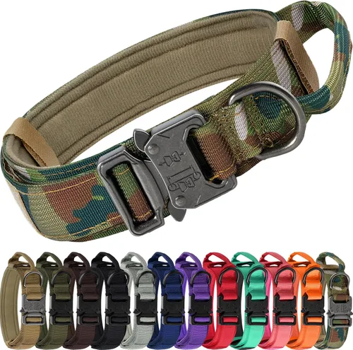 Miniatura 8 de Joytale Collar táctico para perro con asa, collar militar ajustable y resistente con 2 parches para entrenamiento, adecuado para perros medianos