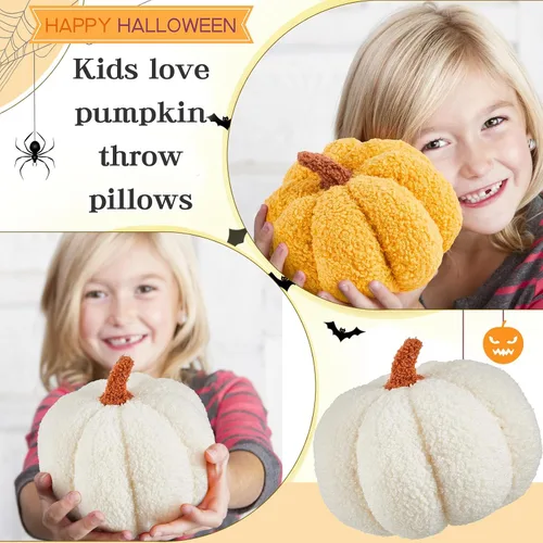 Miniatura 4 de Juexica 3 piezas de almohada de calabaza de felpa esponjosa con forma de calabaza 3D, decoración de otoño, Acción de Gracias, Halloween, cojín