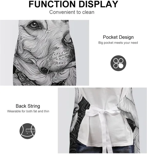Miniatura 6 de MUSM Apron for Adults - 27.6 X 31.5 Inch, Heavy-Duty Polyester Aprons with Two Large Pockets, Waterproof Line Drawing Dog Kitchen Apron for Cooking