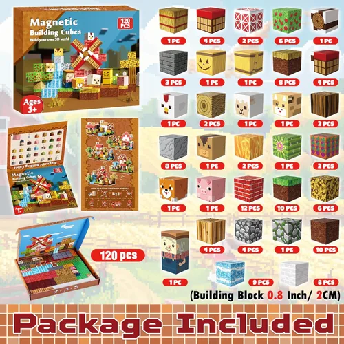 Miniatura 2 de Goody King Bloques Magnéticos 120 piezas de bloques de construcción magnéticos, casas magnéticas de animales de granja, juguetes sensoriales STEM