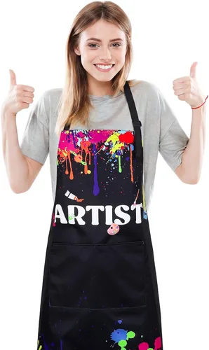 Miniatura 13 de Delantal de artista de pintura con bolsillos, delantales de pintura impermeables para adultos, delantal de arte ajustable con babero