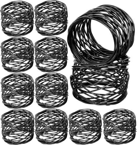 Miniatura 16 de ALPHA Living HOME Juego de 12 servilleteros dorados de alta calidad, 100% metal, decoración de mesa resistente al óxido, servilleteros con hebillas
