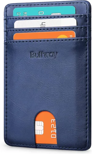 Miniatura 36 de Buffway Billetera delgada para hombre, minimalista con bolsillo frontal delgado, tarjetero de cuero con bloqueo RFID para viajes de trabajo