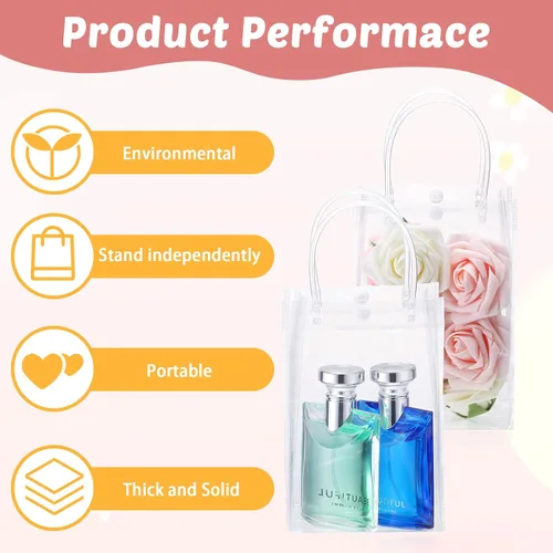 Miniatura 4 de Amylove 24 bolsas de regalo de plástico de PVC transparente con asa, bolsas de regalo reutilizables transparentes para compras, mercancías