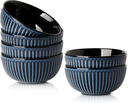 Miniatura 21 de HASENSE Juego de 3 cuencos pequeños de mezcla, cuencos de porcelana acanalados negros de 1.5/1/0.5 cuartos de galón para cocina, cocción, horneado