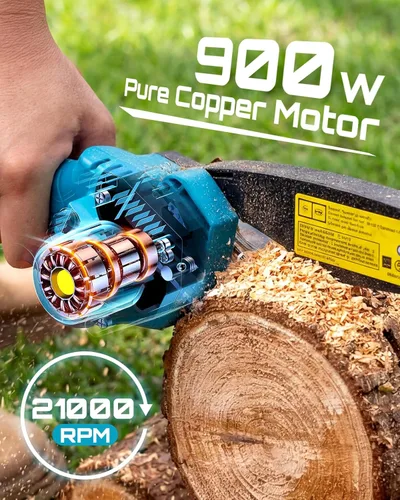 Miniatura 8 de Seesii Mini motosierra, mini motosierra de 6 pulgadas, inalámbrica, de mano, con 2 baterías, para cortar árboles, cortar madera, el mejor regalo Azul