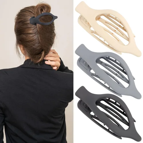 Miniatura 12 de ATODEN Pinzas planas para el cabello, 3 piezas, French Concord - Pinzas de mandíbula neutras grandes para cabello fino/grueso, blanco, marrón, negro