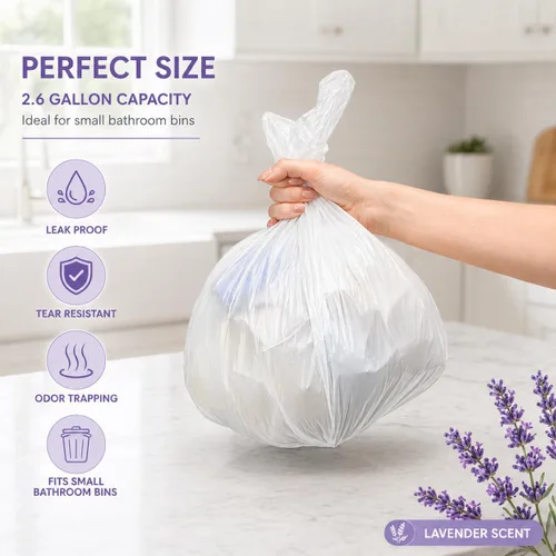 Miniatura 2 de Bolsa de basura de 4 galones con aroma a lavanda (440 unidades) bolsas de basura pequeñas para baño, bolsas de basura blancas para el hogar, cocina