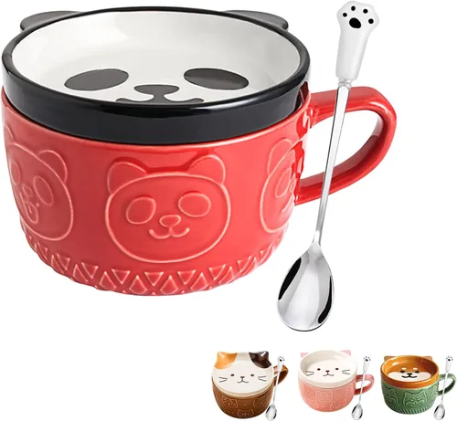 Miniatura 16 de BigNoseDeer 2 tazas lindas de cerámica Kawaii con gato, taza de café con tapa, tazas de té y platillos para postre, regalos lindos para amantes