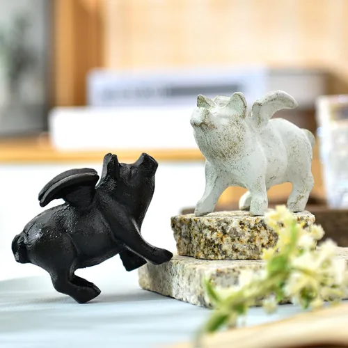 Miniatura 7 de Sungmor Juego de 2 figuras de hierro fundido de elefante y unicornio - Esculturas rústicas en negro para estante, escritorio o entrada - Estatuas