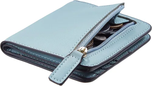 Miniatura 2 de Gostwo - Cartera compacta de piel genuina de lujo para mujer con bloqueo de RFID y ventana de identificación