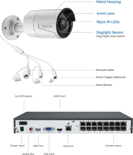 Miniatura 8 de REOLINK Sistema de cámara de seguridad para el hogar de 16CH 5MP, 8 cámaras IP PoE con cable para exteriores con detección