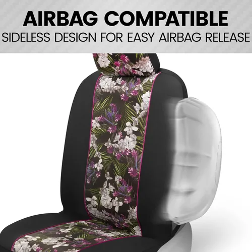 Miniatura 5 de BDK Fundas de asiento de coche de piel sintética con flores rosas para asientos delanteros, paquete de 2 – Patrón floral con reposacabezas a juego