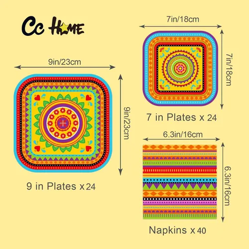 Miniatura 2 de 88 piezas platos de papel de fiesta mexicana de cumpleaños, servilletas, cactus de México, juego de vajilla desechable colorido, suministros