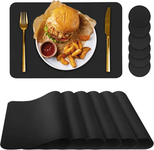 Miniatura 9 de Bacgnyer Juego de 4 manteles individuales con posavasos, resistentes a las manchas de calor, resistentes a los arañazos, antideslizantes, Azul oscuro