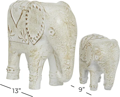 Miniatura 8 de Deco 79 Escultura decorativa de elefante de cerámica para decoración del hogar, juego de 2 figuras decorativas de 9 pulgadas, 13 pulgadas de ancho