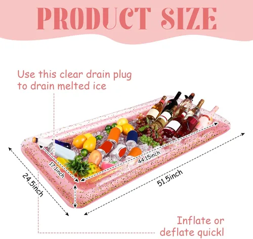 Miniatura 2 de Poen 4 unidades de barra inflable para servir, enfriador de alimentos con confeti brillante, bandeja de hielo inflable para alimentos, bebidas