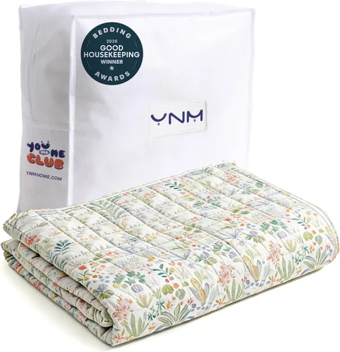 YnM - Manta con peso de 10 libras para adultos, manta de cama pesada de lino con cuentas de vidrio para enfriamiento para uso durante toda la