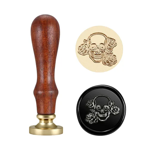 Yoption - Sello de sello de cera con diseño de calavera y rosa, ideal para adornar sobres, invitaciones, paquetes de vino
