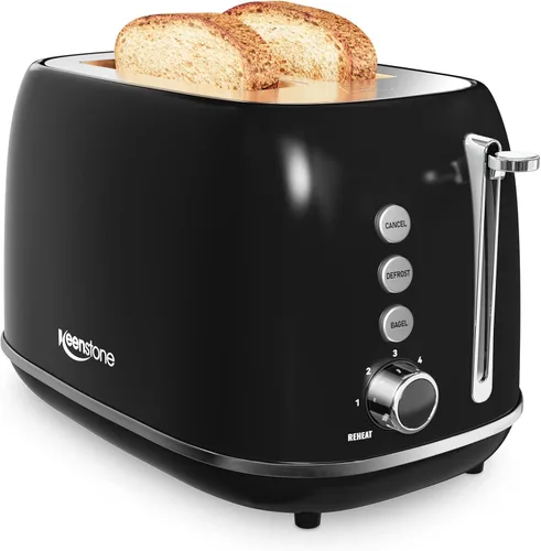 Miniatura 9 de Tostadoras de 2 rebanadas de acero inoxidable retro con bagel, función de cancelar, descongelar y 6 ajustes de tostado de pan, tostadora de bagel