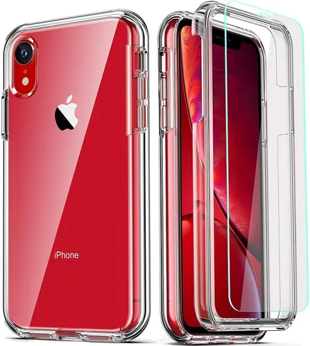 COOLQO - Carcasa para iPhone XR, transparente, cobertura total de 360 grados, policarbonato rígido + silicona suave TPU, 3 en 1, a prueba de golpes,