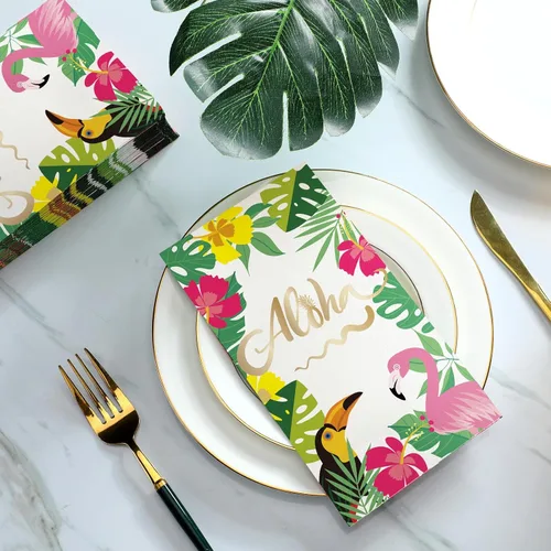 Miniatura 2 de Spiareal 200 servilletas tropicales hawaianas Aloha Luau de verano desechables para fiestas, servilletas florales para invitados, toallas de mano