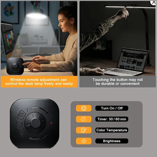 Miniatura 6 de NS Lámpara de escritorio LED profesional con control remoto, luz regulable CRI95+, 3000K – 6000K CCT ajustable, ángulo flexible, abrazadera