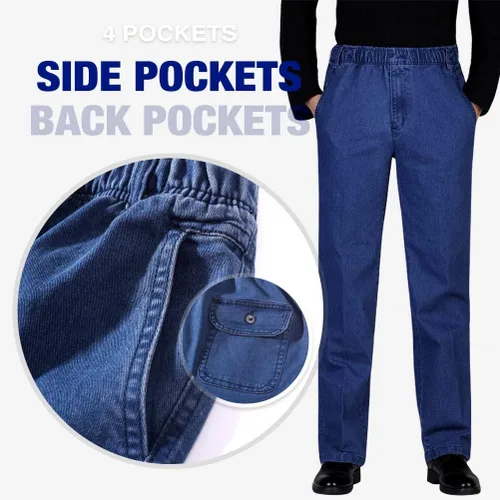 Miniatura 4 de IDEALSANXUN Pantalones de mezclilla de ajuste holgado con cintura elástica para hombre