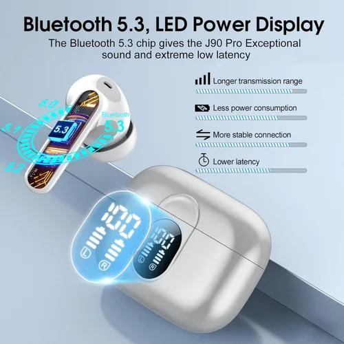 Miniatura 5 de Auriculares inalámbricos, auriculares Bluetooth HiFi estéreo, auriculares intrauditivos con 40H de reproducción, auriculares Bluetooth 5.3 2024