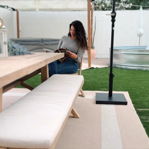 Miniatura 6 de Base para sombrilla de patio, soporte resistente cuadrado de concreto de 43 libras para exteriores, color marrón teca