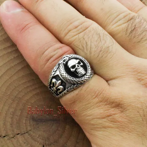 Miniatura 6 de Anillo de plata de ley 925 maciza estilo retro gótico con calavera de motociclista turca para hombre