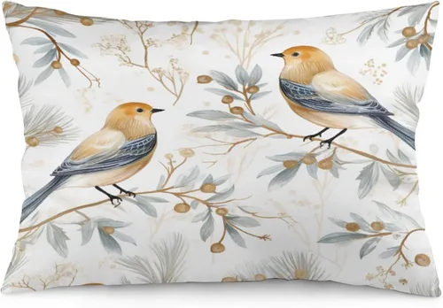 Miniatura 28 de Funda de almohada dorada de invierno con diseño de pájaros de nieve, Navidad, 12 x 20 pulgadas, diseño de Feliz Navidad, invierno, Navidad, cojín