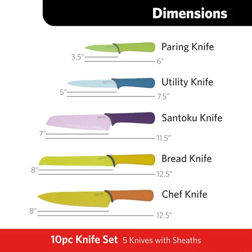 Miniatura 3 de Glad Juego de cuchillos para cocina – Cuchillos de chef de acero inoxidable con vainas Cuchillas de colores afilados con asas antideslizantes