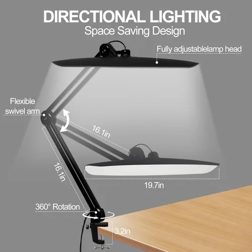Miniatura 5 de Lámpara de escritorio LED de 20 pulgadas con abrazadera, luz de uñas ajustable CCT de 24 W regulable para escritorio, 120 LED de brazo giratorio