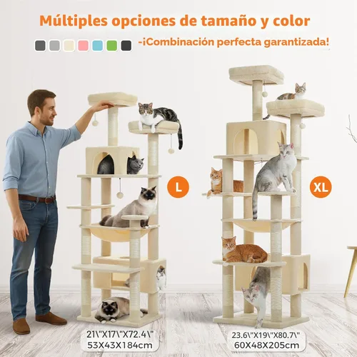 Miniatura 7 de PAWZ Road Árbol grande para gatos, torre para gatos de 72 pulgadas para gatos grandes, condominio para gatos con postes rascadores y almohadillas