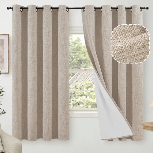 Miniatura 82 de Cortinas Opacas de Lino Azul Bebé para Guardería de 40 Pulgadas de Largo, 2 Paneles, Cortinas Cortas con Aislamiento Térmico Boho de Bloqueo Total