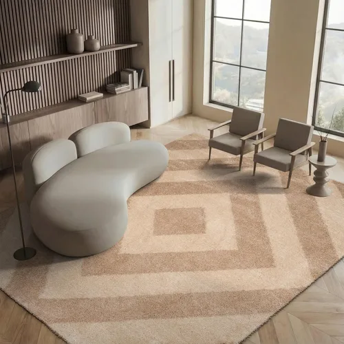 Miniatura 7 de SAFAVIEH Portofino Shag Collection - Alfombra para pasillo, 2 pies 3 pulgadas x 7 pies, color marfil y beige, diseño geométrico, no desprende pelusa