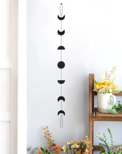 Miniatura 2 de Arte de pared de fase lunar – Fases lunares para colgar en la pared con cadenas de metal para dormitorio, oficina, guardería, ventana, adornos